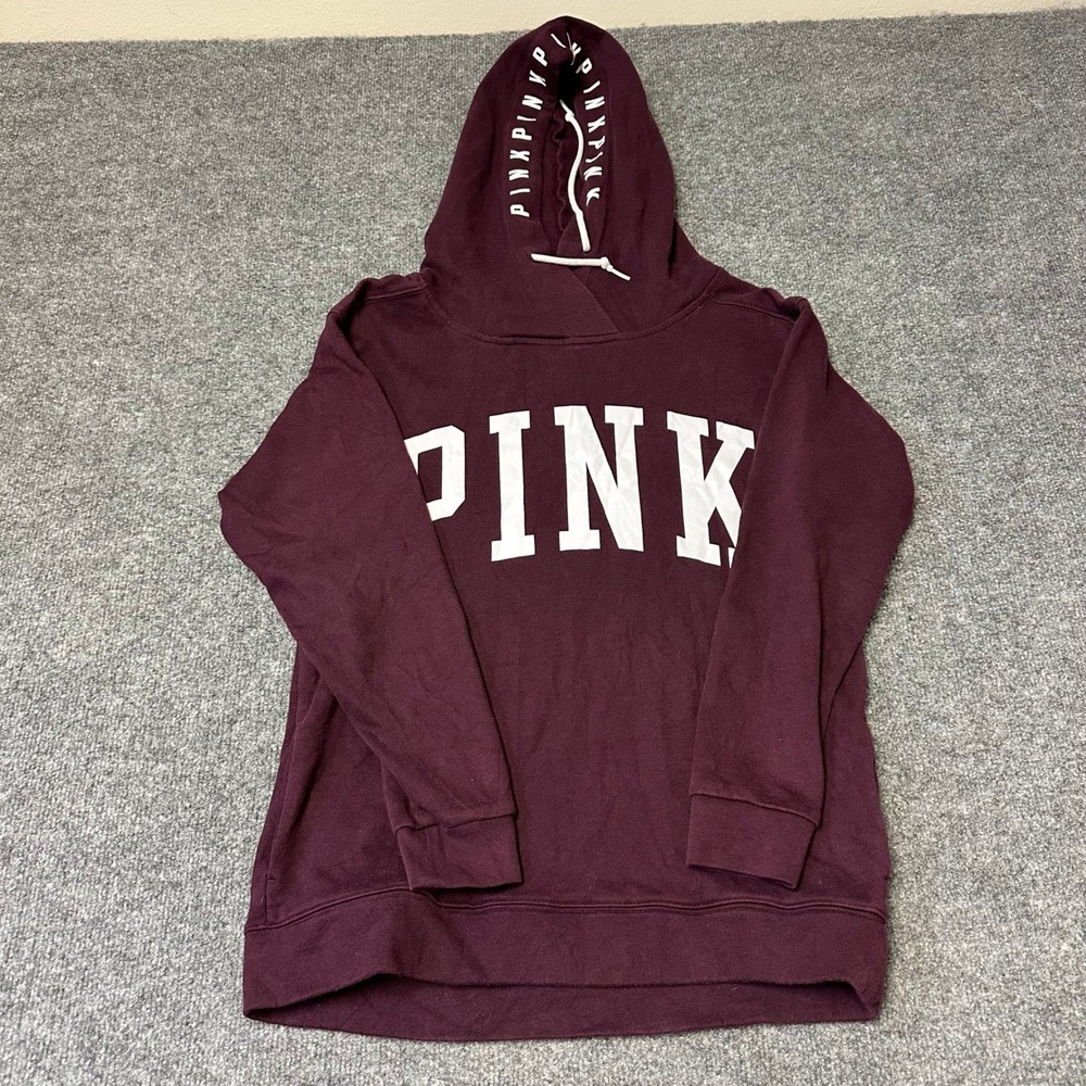 PINK Hoodie Womens Size XS Maroon Burgundy Logo Pullover Long Sleeve Sweatshirt